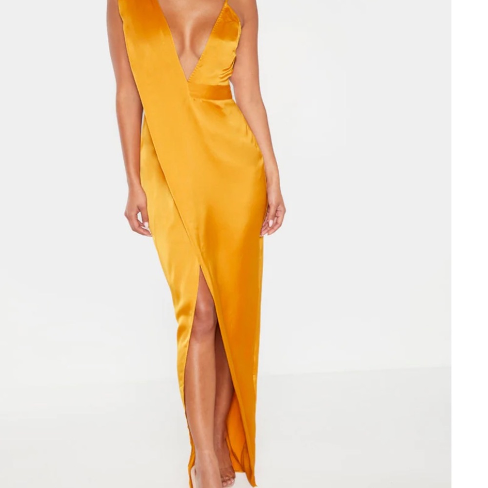 Mustard Asymmetric Drape Detail Maxi Dress